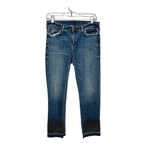 True Religion Jeans Womens 29 Cora Mid Rise Straight Studded Raw Hem Western